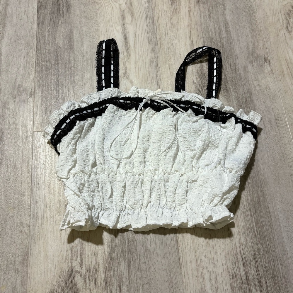 Indulge In Style White Black Lace Tank Top XS NWT